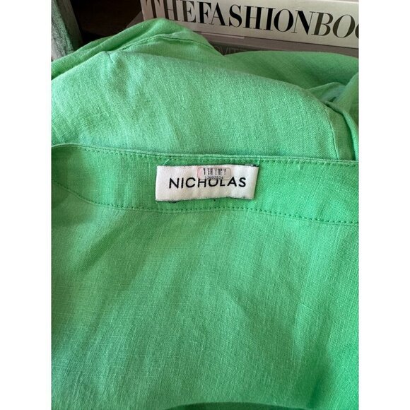 Nicholas Troy Linen Midi Shirt Dress Green Womens Size 0 - Picture 10 of 13